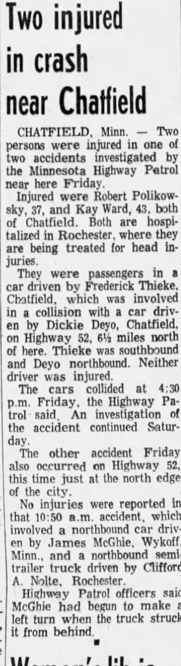 James McGhie Car crash w/ injuries, 3 Oct 1971